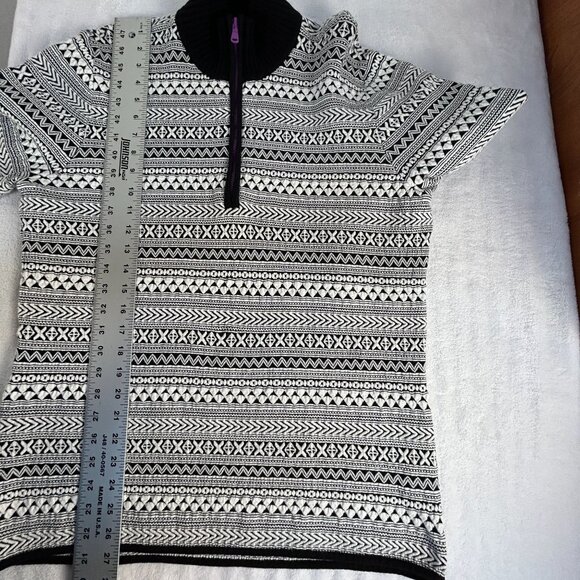 Title Nine Womens Black White Geometric 1/4 Zip Pullover Sweater XL Merino Wool - Picture 7 of 7